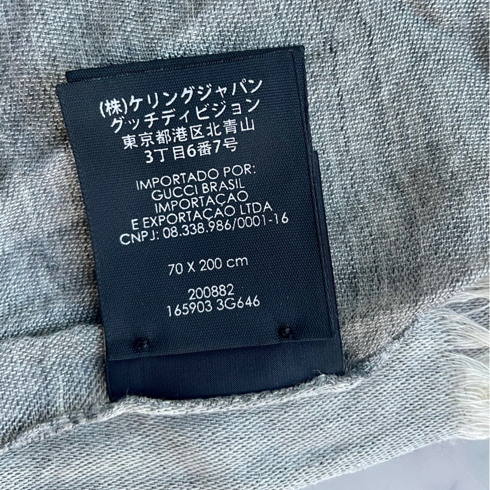 Gucci GG Lightweight wool/silk blend scarf, fringe, grey with white GGs, L, EUC - Picture 16 of 16